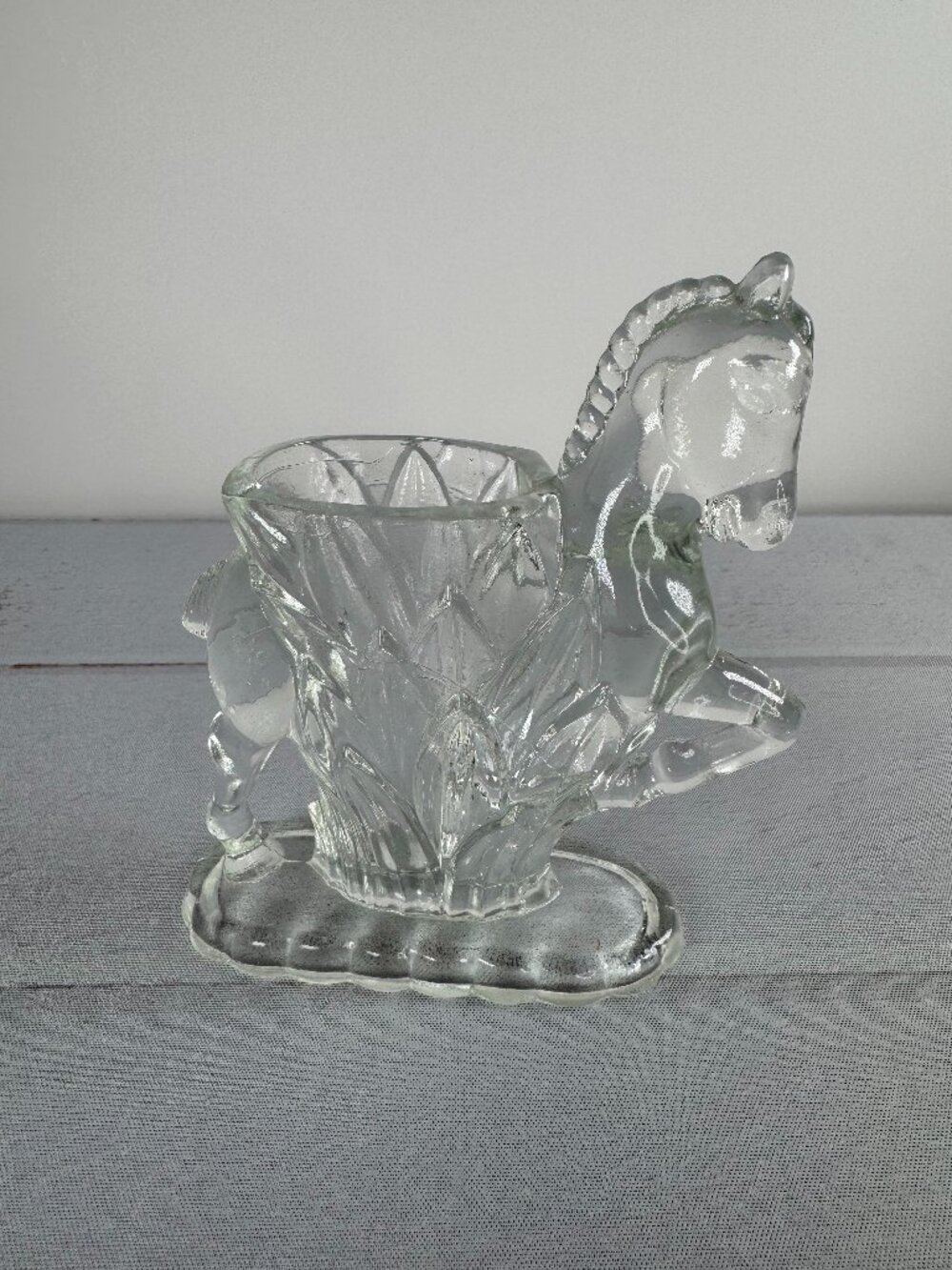 Vintage L.E. Smith "Carol's Sure Win" Clear Glass Horse Vase Figurine
